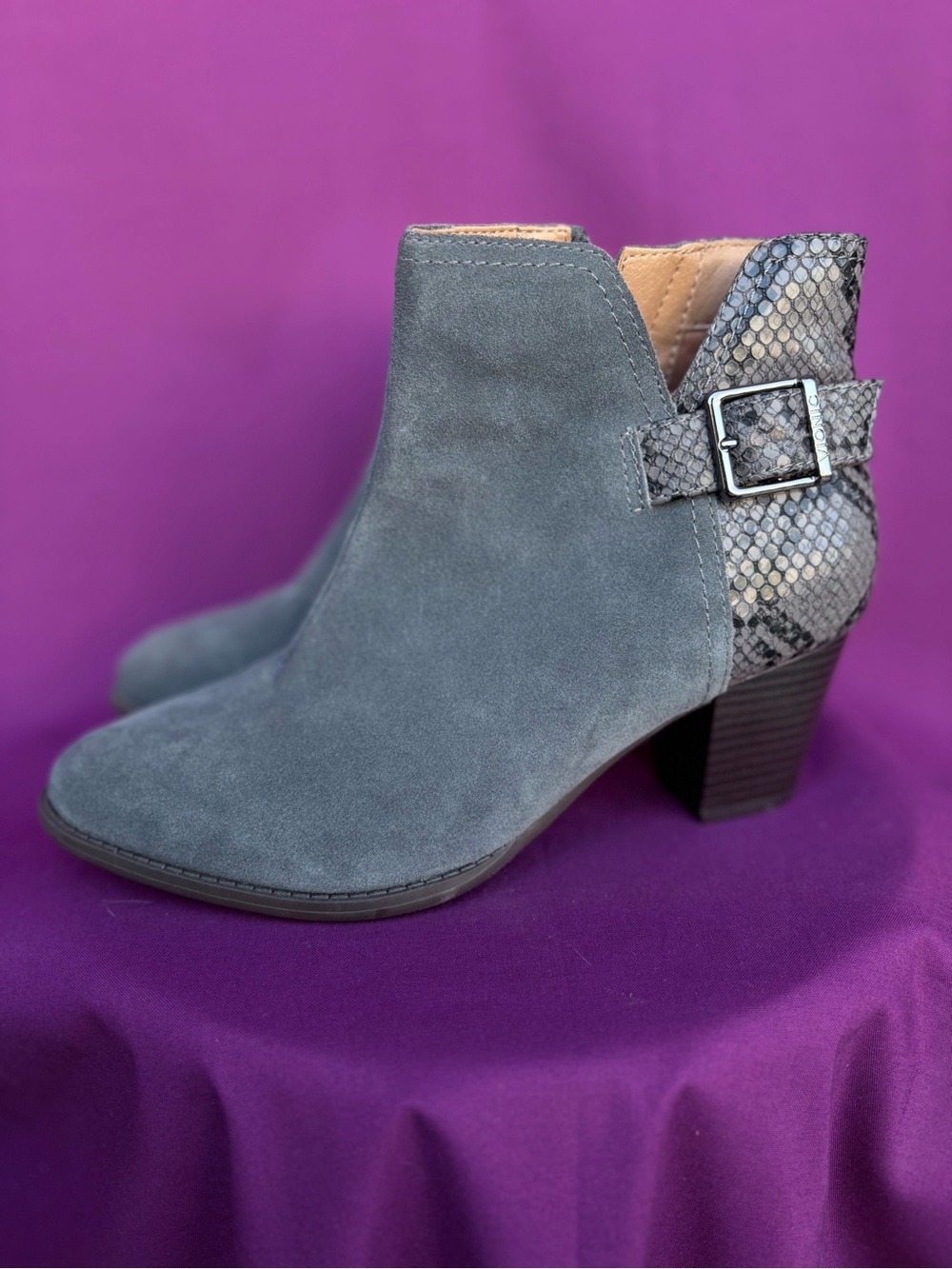 Vionic Ankle Boots Size 8 | Snake Print Buckle Comfort Booties Block Heel